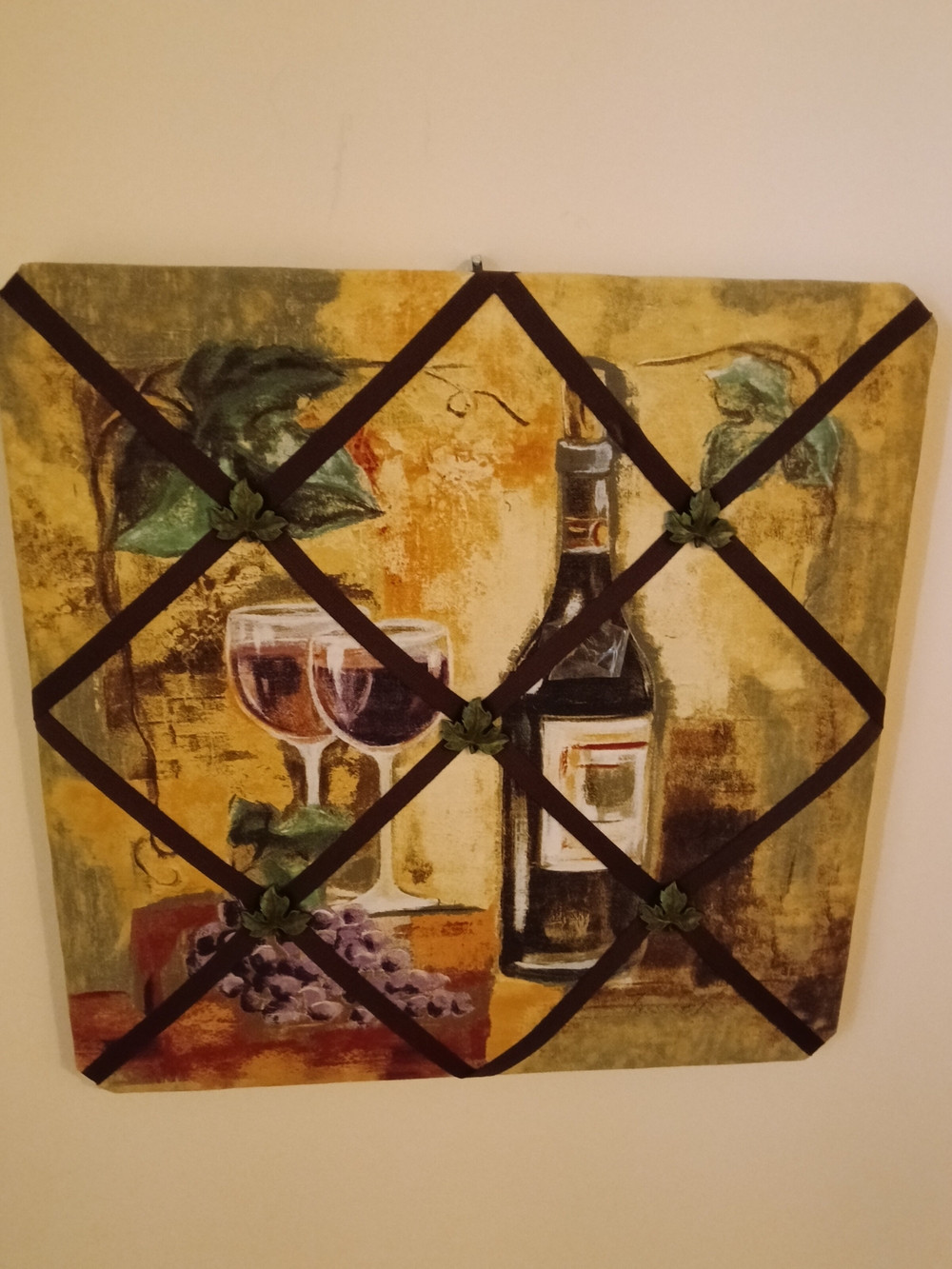 Wine Bottle & Glasses Wall Memo Board - Yellow Green Artwork